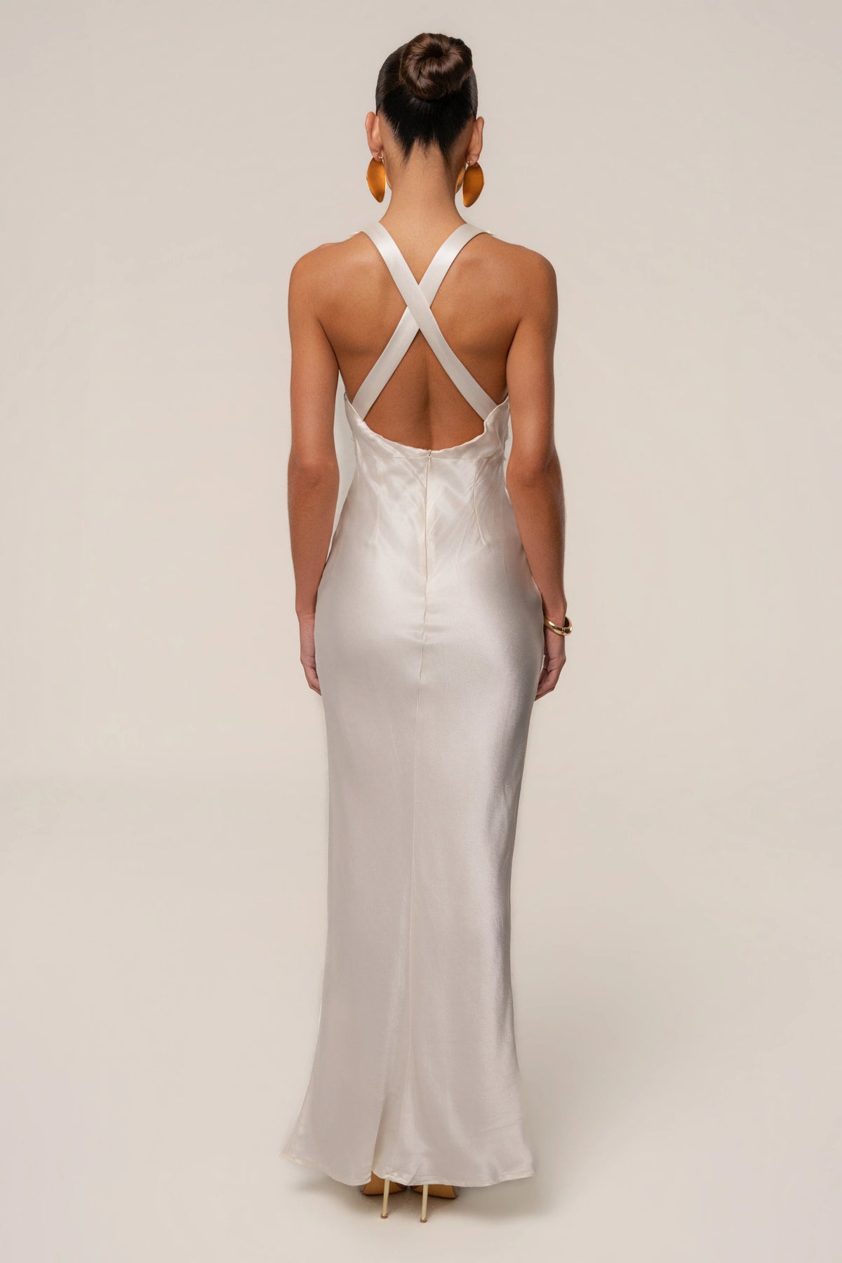Ivory Satin Maxi Dress | Women's Long Dress Halter Neck 1
