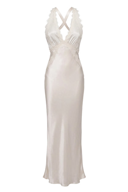 Ivory Satin Maxi Dress | Women's Long Dress Halter Neck 2