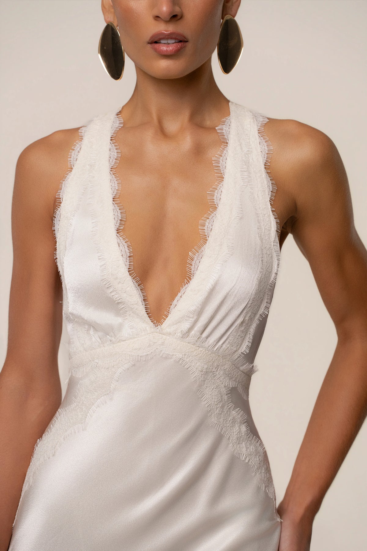 Ivory Satin Maxi Dress | Women's Long Dress Halter Neck 3