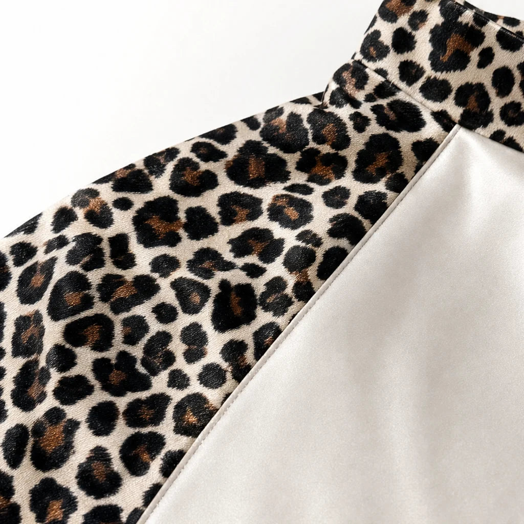 Ivory Satin Midi Dress with Leopard Panels | Women's Midi Dress 8