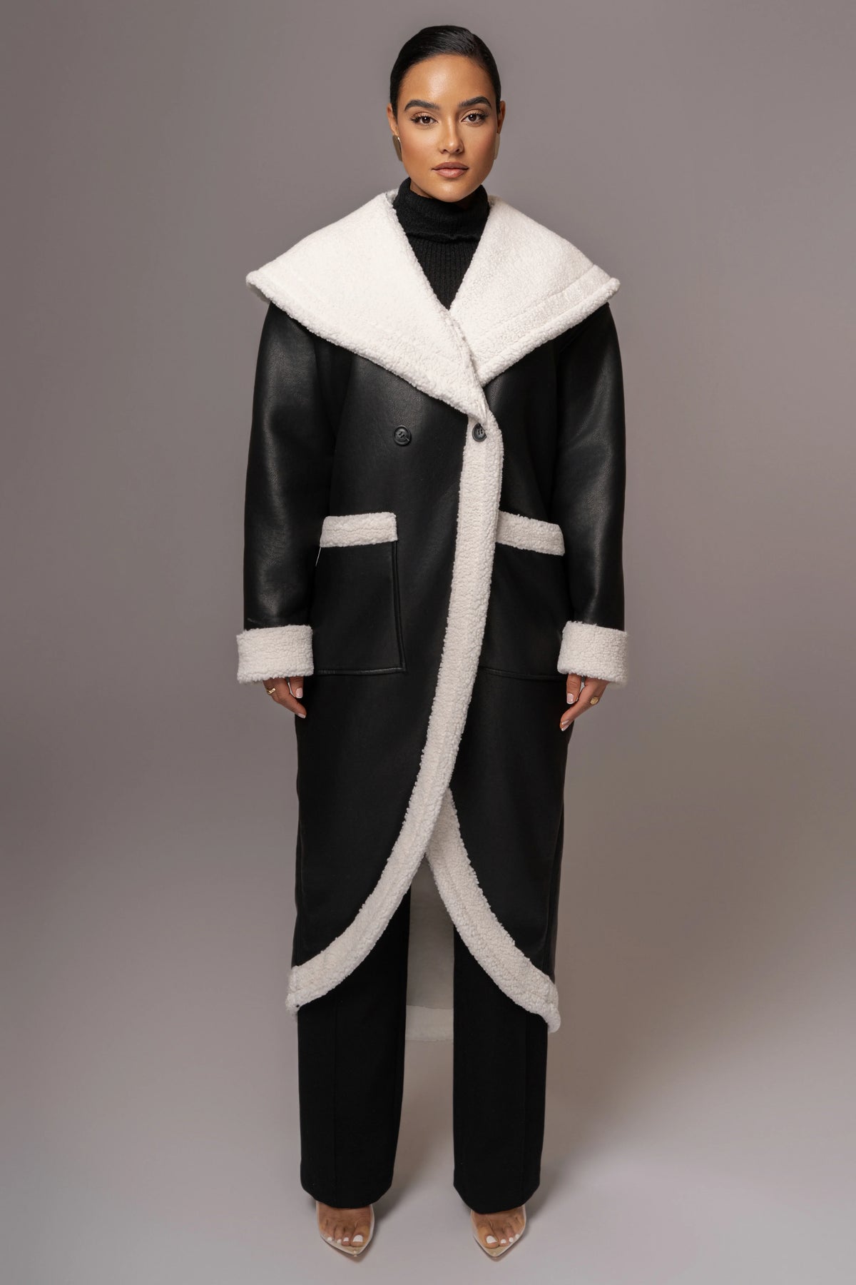 Jaida | Women's Reversible Teddy Winter Coat Black Oversized 0