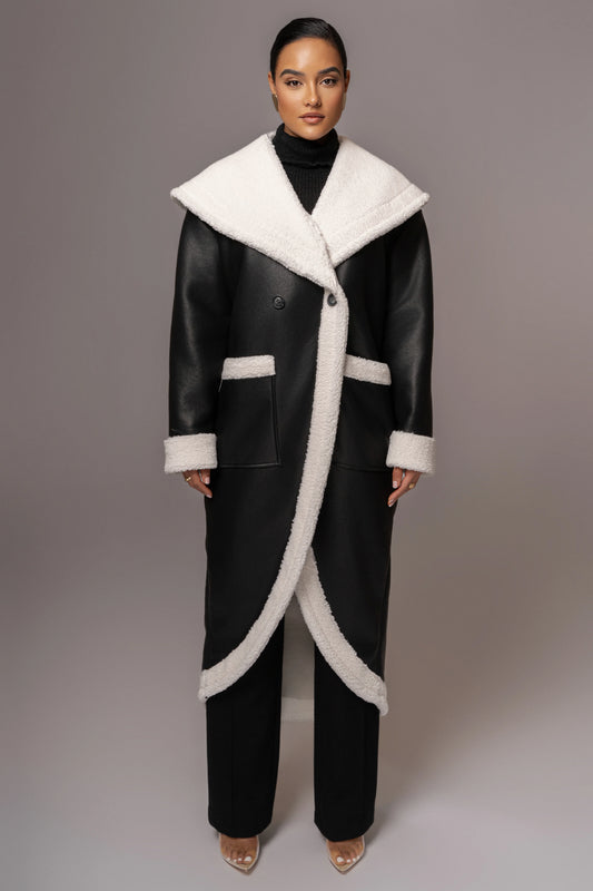 Jaida | Women's Reversible Teddy Winter Coat Black Oversized 0