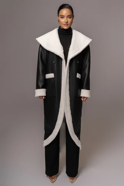 Jaida | Women's Reversible Teddy Winter Coat Black Oversized 3