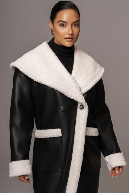 Jaida | Women's Reversible Teddy Winter Coat Black Oversized 4