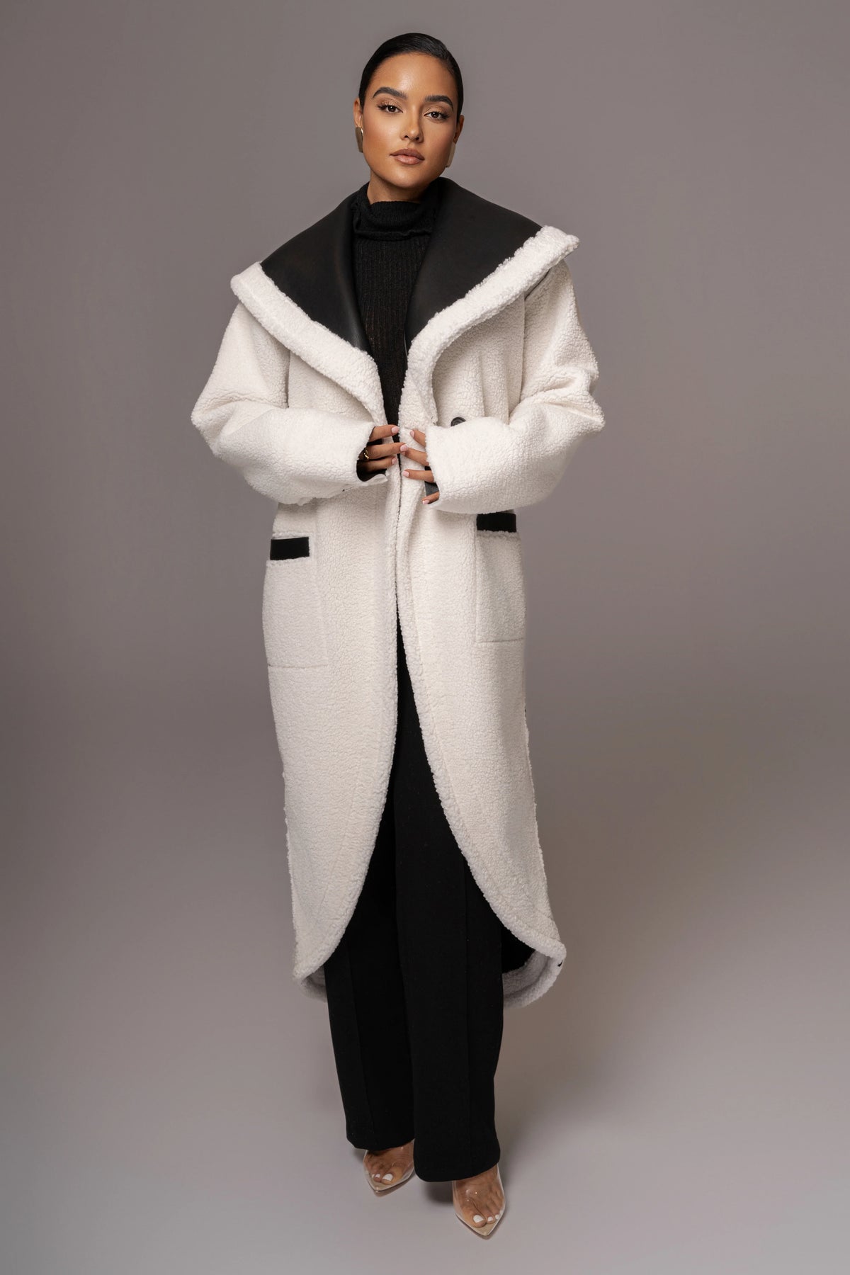 Jaida | Women's Reversible Teddy Winter Coat Black Oversized 5