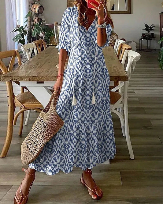 Joanne | Women's Blue Summer Dress with Tummy Coverage 0