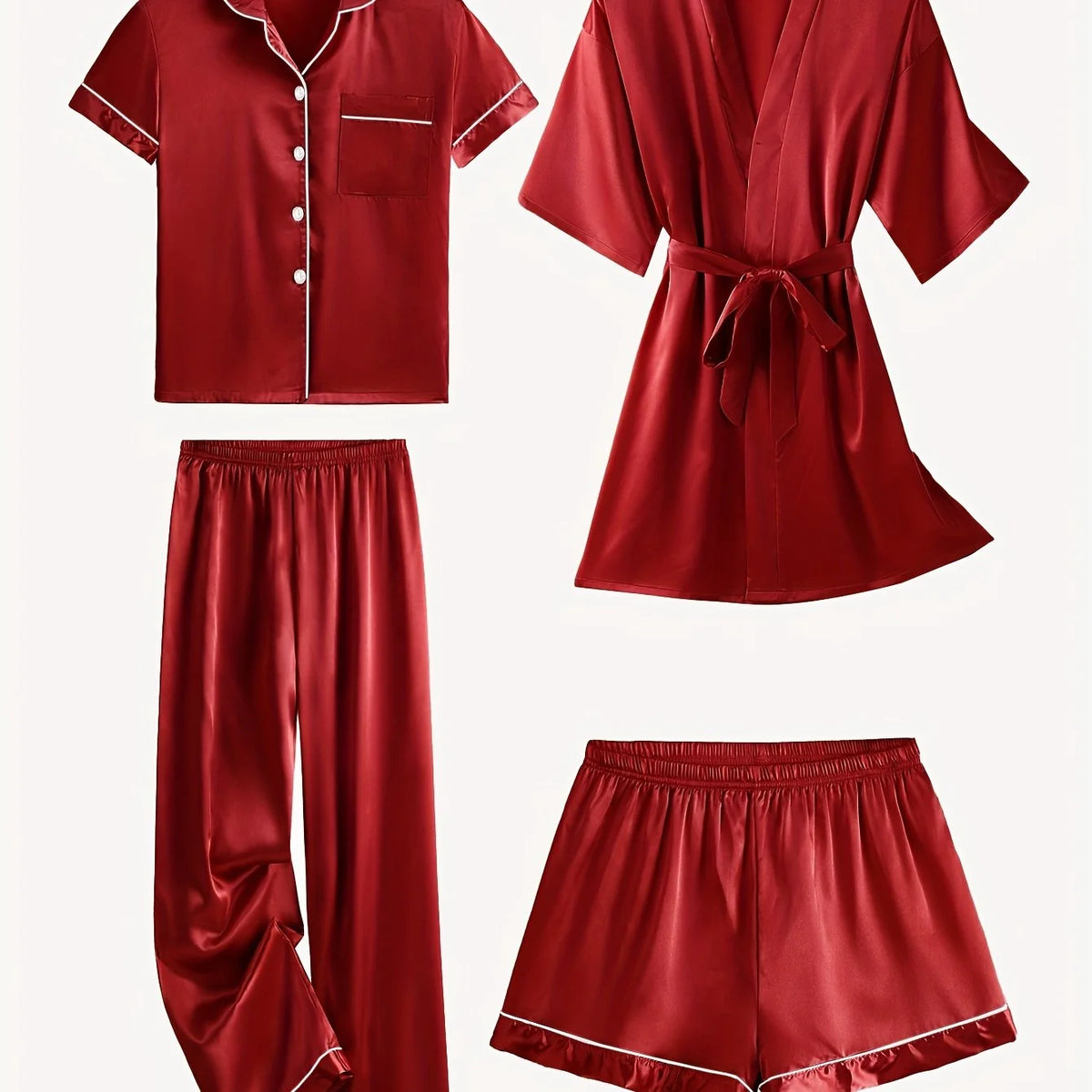 Juliette | Women's 4-Piece Satin Pajama Set with Robe 0