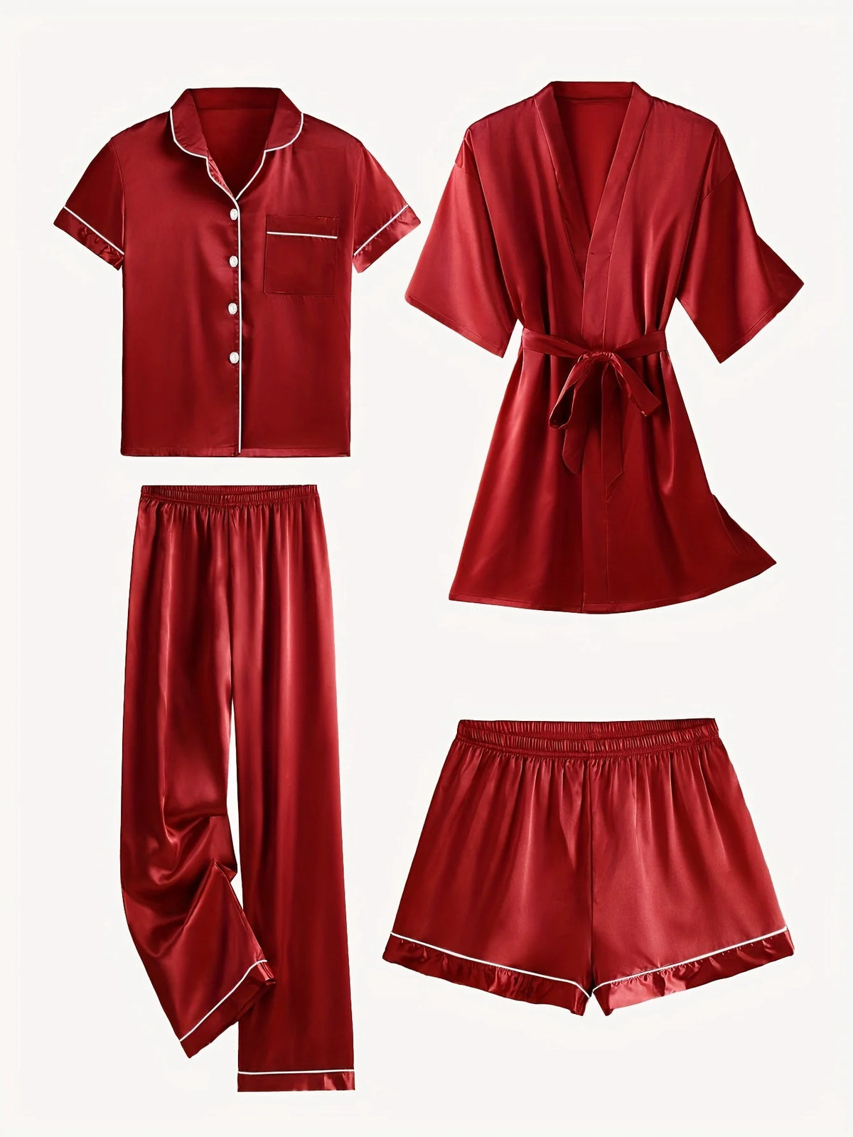 Juliette | Women's 4-Piece Satin Pajama Set with Robe 1