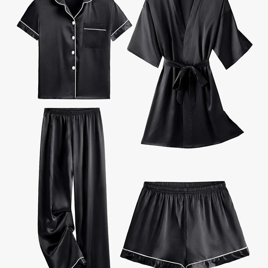 Juliette | Women's 4-Piece Satin Pajama Set with Robe 10