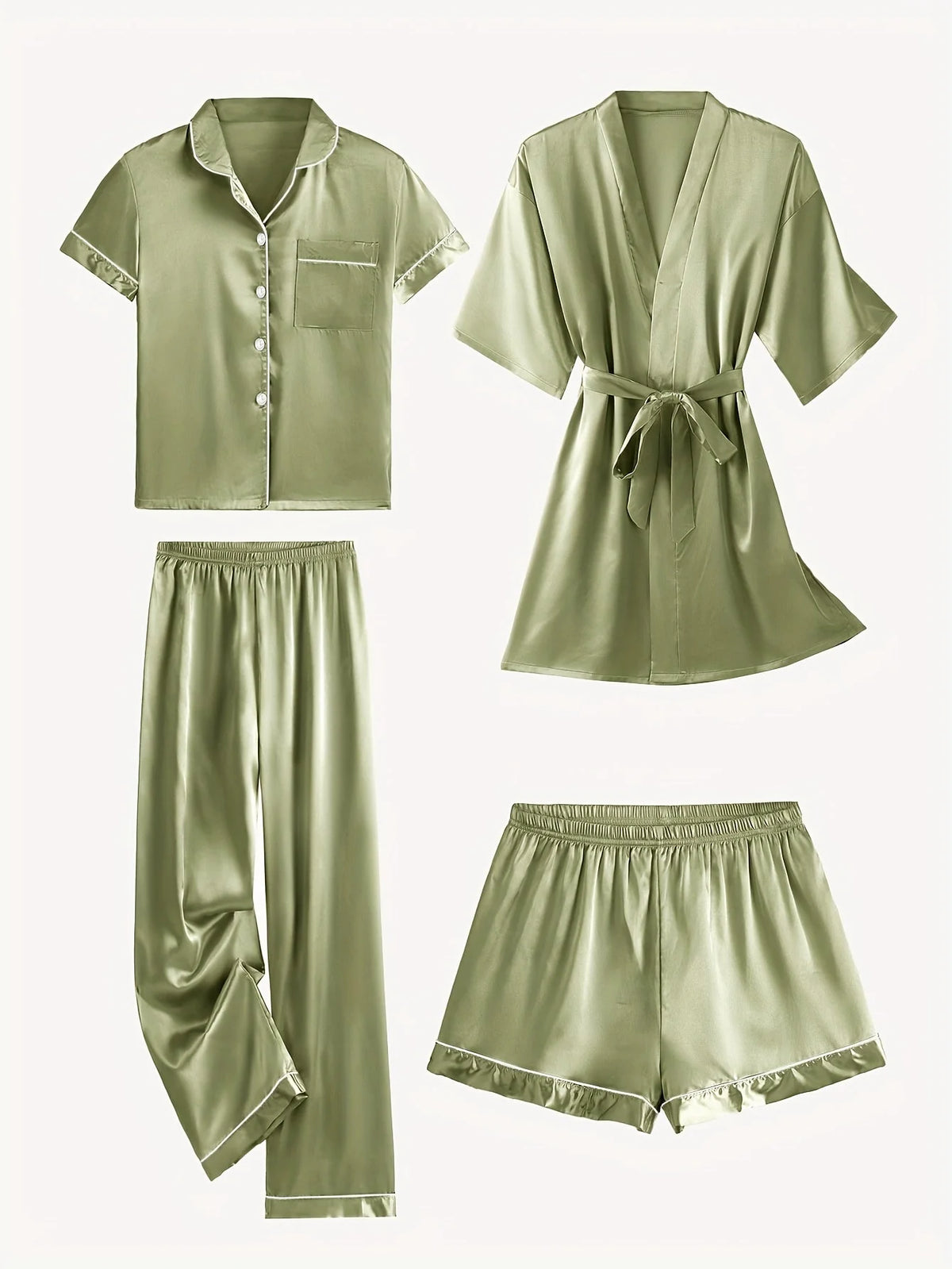 Juliette | Women's 4-Piece Satin Pajama Set with Robe 4