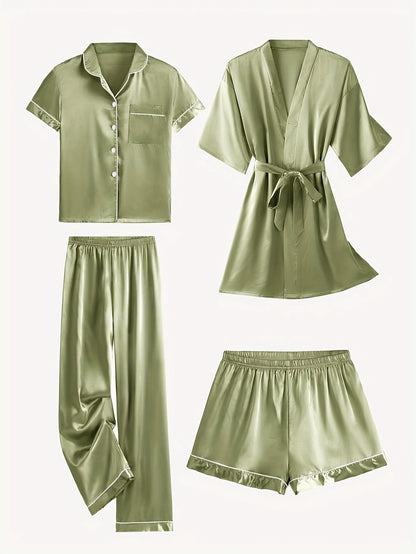 Juliette | Women's 4-Piece Satin Pajama Set with Robe 4