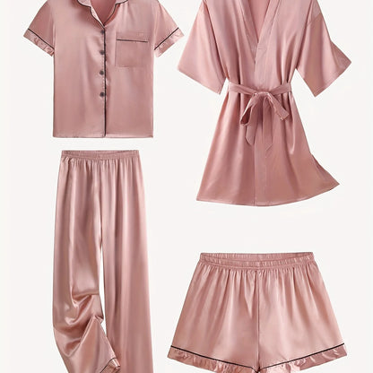 Juliette | Women's 4-Piece Satin Pajama Set with Robe 9