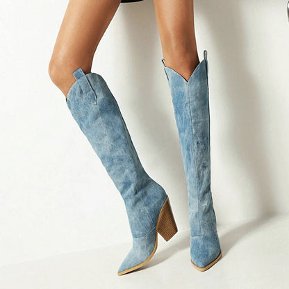 Knee High Denim Boots | Women's Stylish Long Boots 0