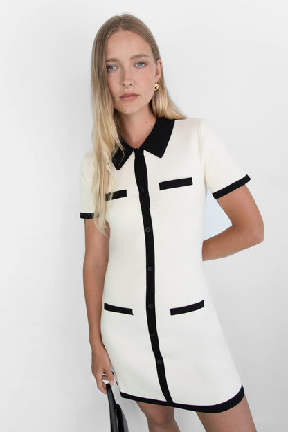 Knit Mini Dress with Contrast Collar and Trim | Women's Classic Fit 0