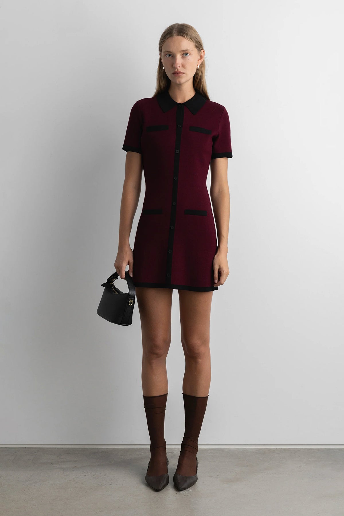 Knit Mini Dress with Contrast Collar and Trim | Women's Classic Fit 1