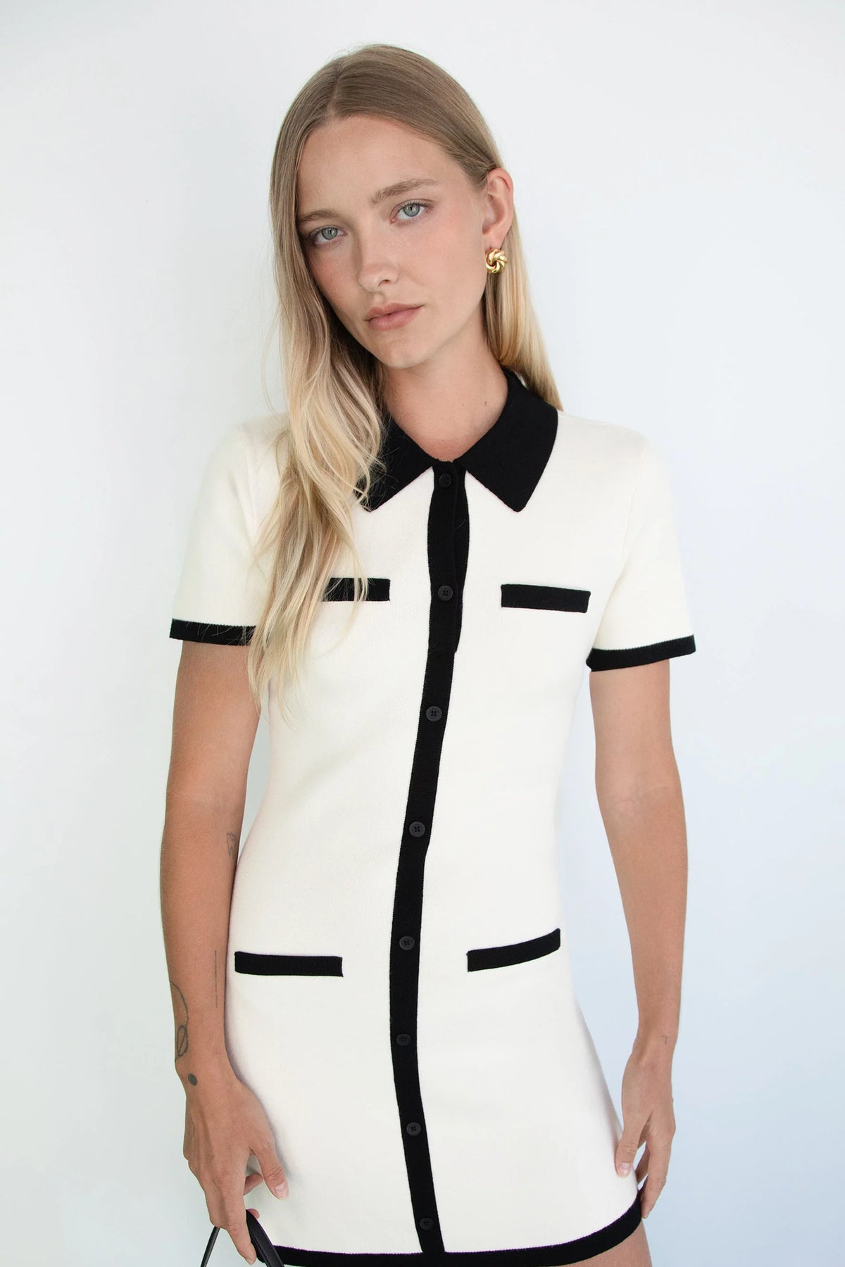 Knit Mini Dress with Contrast Collar and Trim | Women's Classic Fit 8