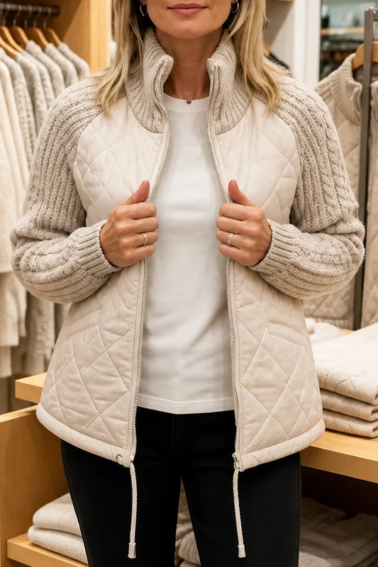 Knitpuff | Quilted Patchwork Puffer Jacket with Knit Panels 0