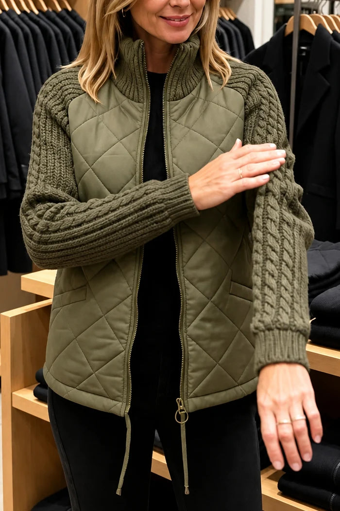 Knitpuff | Quilted Patchwork Puffer Jacket with Knit Panels 11