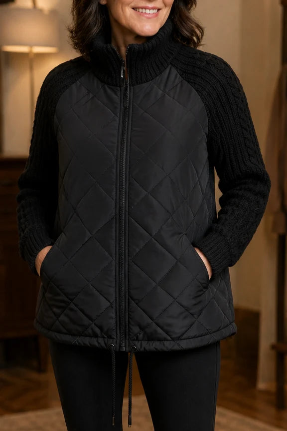 Knitpuff | Quilted Patchwork Puffer Jacket with Knit Panels 12
