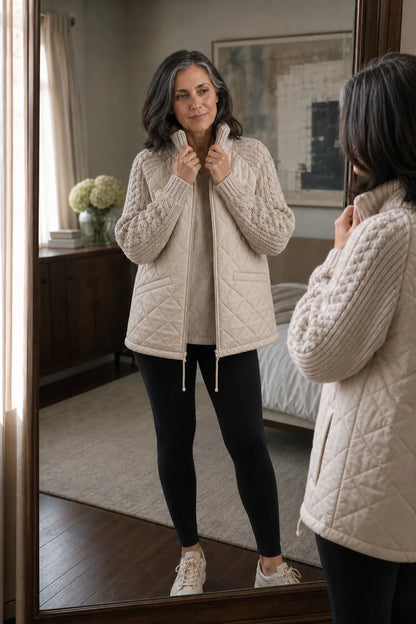 Knitpuff | Quilted Patchwork Puffer Jacket with Knit Panels 4