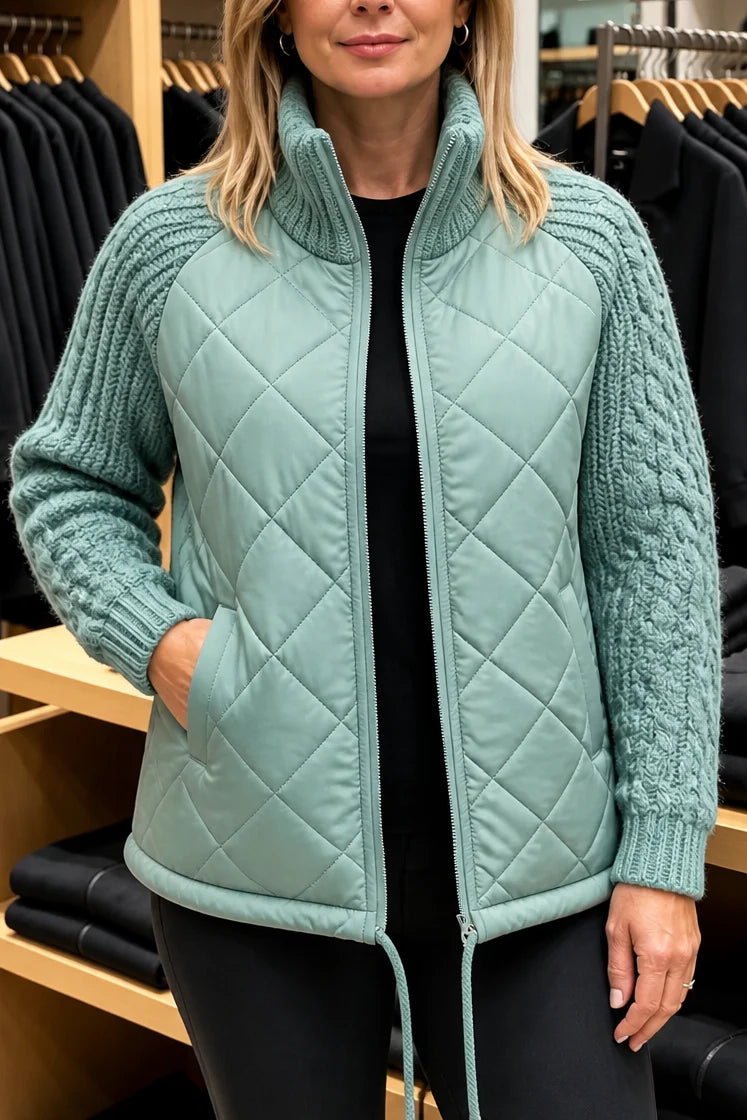 Knitpuff | Quilted Patchwork Puffer Jacket with Knit Panels 9