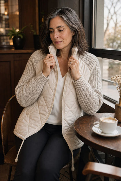 Knitpuff | Women's Long Quilted Puffer Jacket with Knit Panels 6