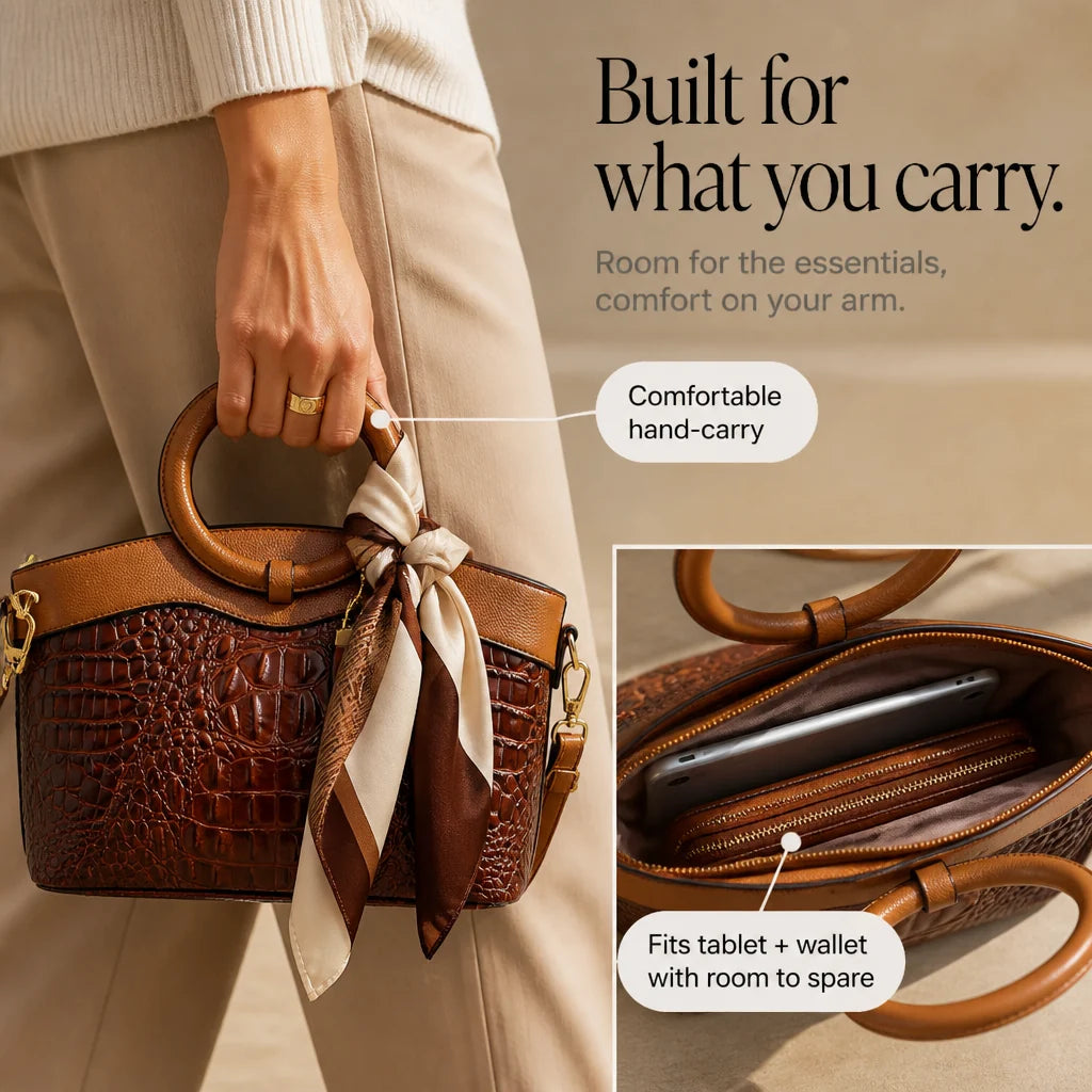 Ladrienne | Croc-Embossed Convertible Tote Bag 7