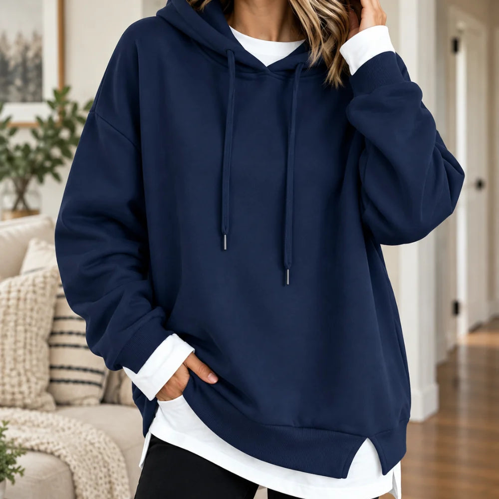 Layerlyn | Women's Two-Tone Hem Hoodie Relaxed Fit 13