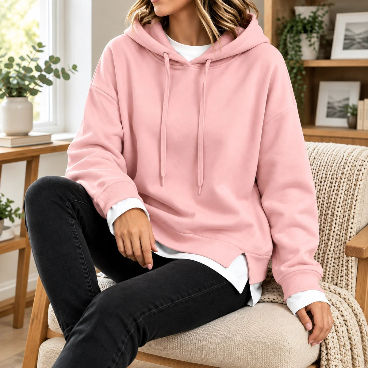 Layerlyn | Women's Two-Tone Hem Hoodie Relaxed Fit 11