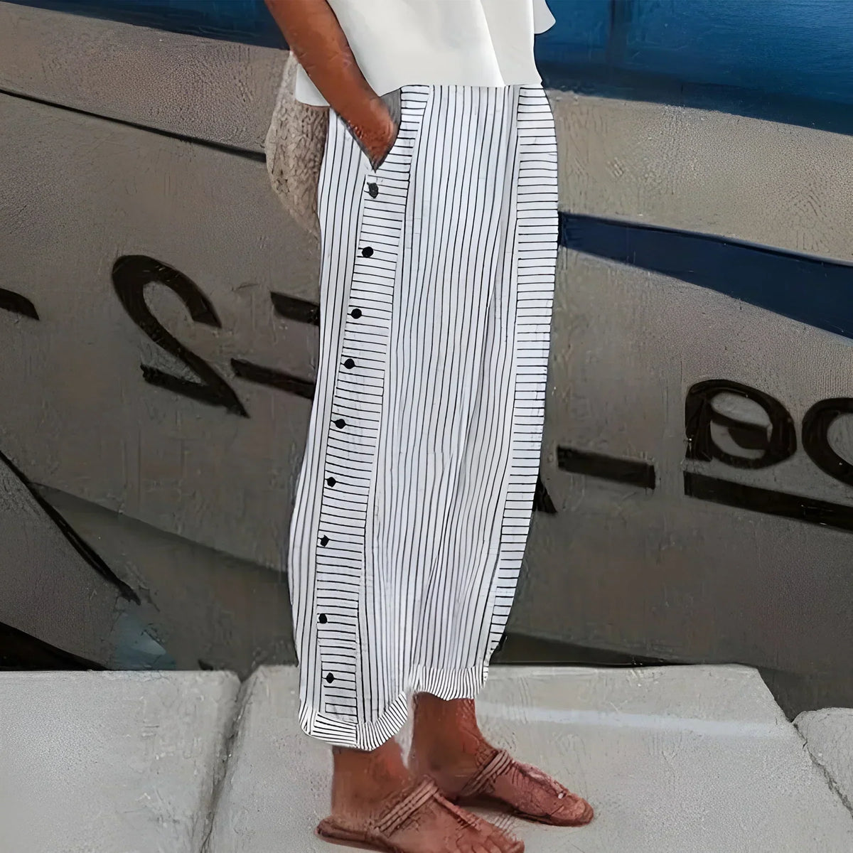Lightweight Stripe Linen Pants | Relaxed Fit Casual Trousers 2