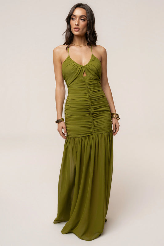 Lime Green Chiffon Maxi Dress | Long Dresses for Women 0