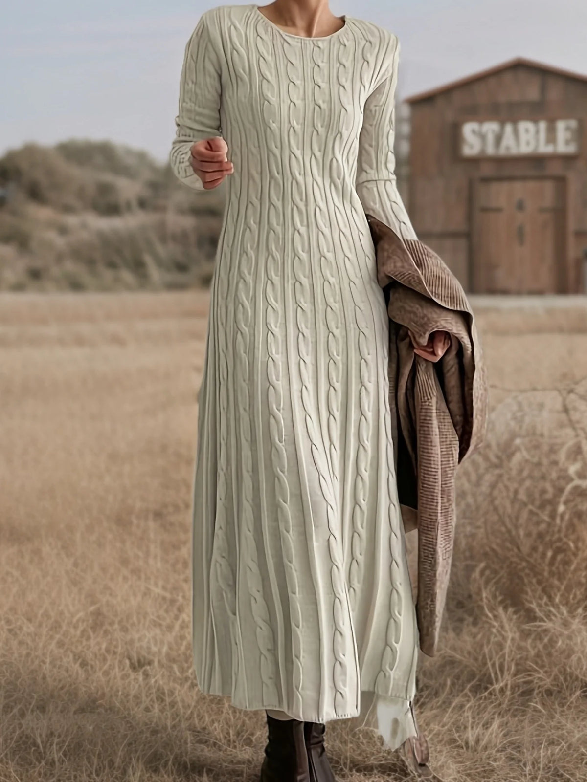 Lucinda | Long Sleeve Maxi Dress for Women in Cable-Knit 1