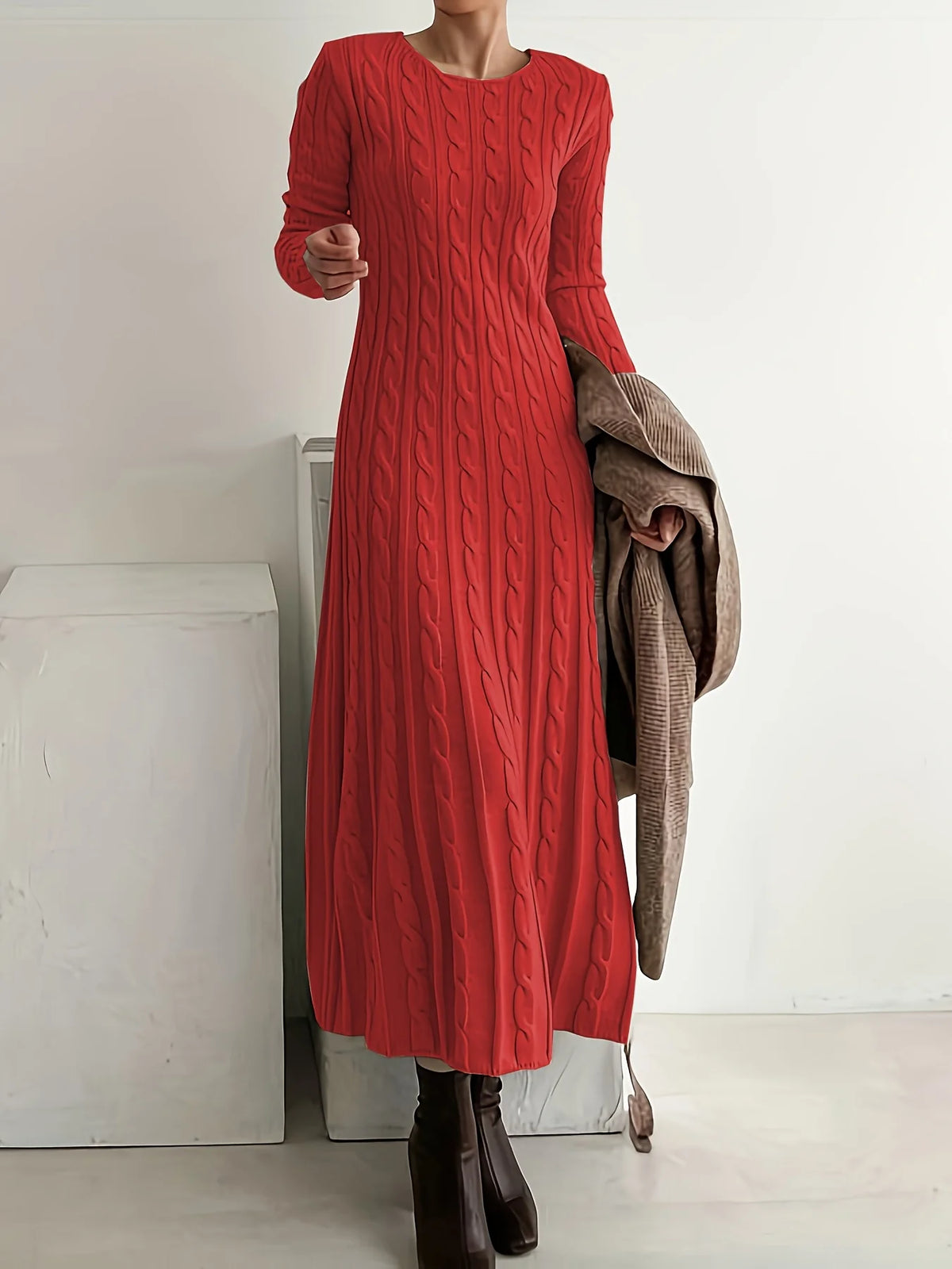 Lucinda | Long Sleeve Maxi Dress for Women in Cable-Knit 6