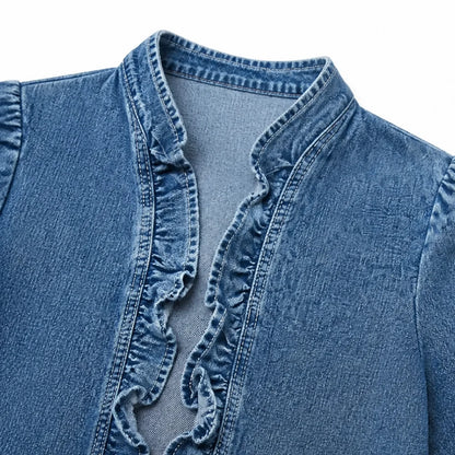 Maelyn | Women's Ruffle-Trim Open-Front Denim Jacket 6