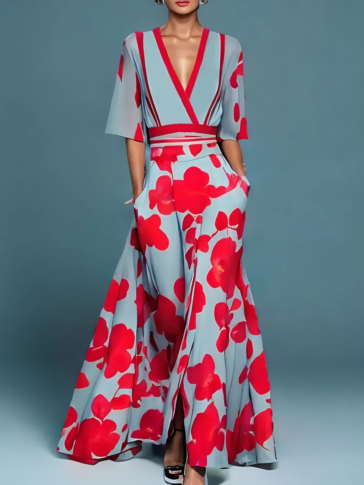 Maine | Floral V-Neck Long Dress for Women 0