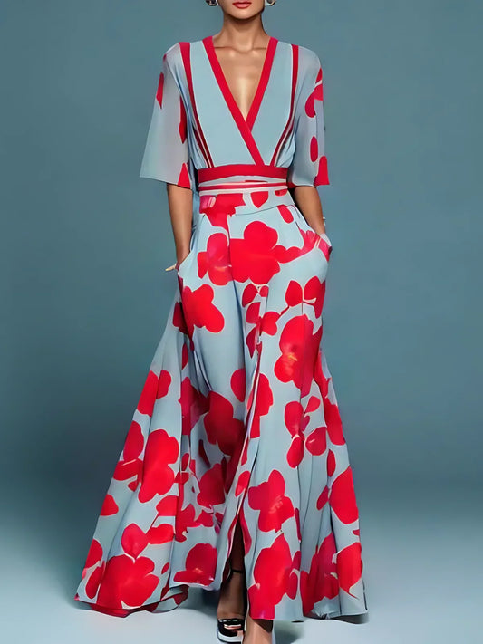 Maine | Women's Floral V-Neck Maxi Dress for Summer 0