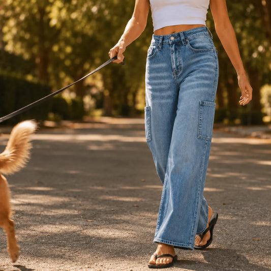 Marelle | Women's Wide Leg Cargo Jeans Light Wash 0