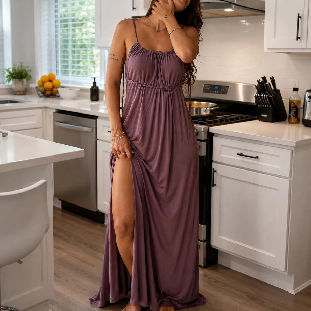 Marielle | Women's Backless Drawstring Maxi Dress 9
