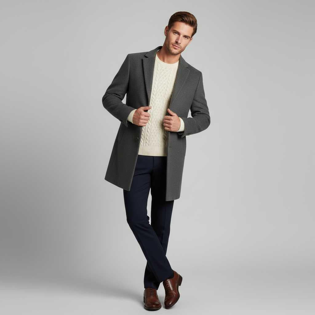 Men's Elegant Notched Lapel Overcoat | Men's Coat