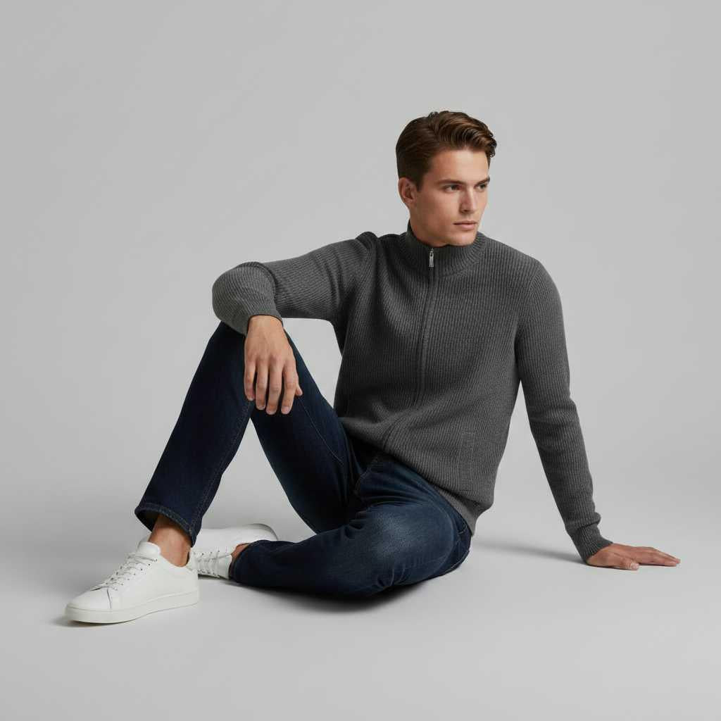 Slim Fit Zip Up Cardigan | Men's Cardigan Sweater