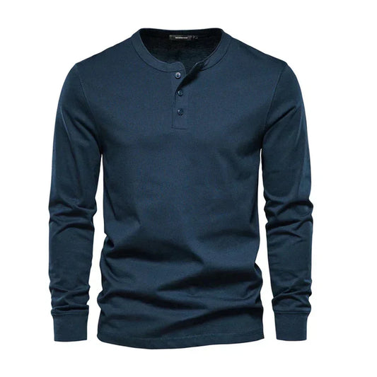 Men's Button Neck Long Sleeve Tee | Casual Cotton T Shirts 0
