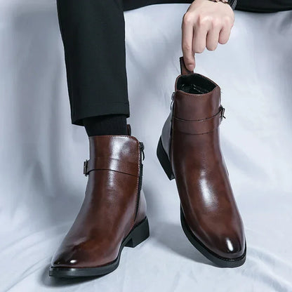 Men's Chelsea Boots Black Leather Side Zipper | Men's Boots 1
