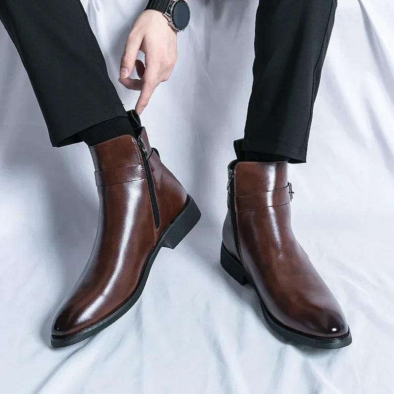 Men's Chelsea Boots Black Leather Side Zipper | Men's Boots 4