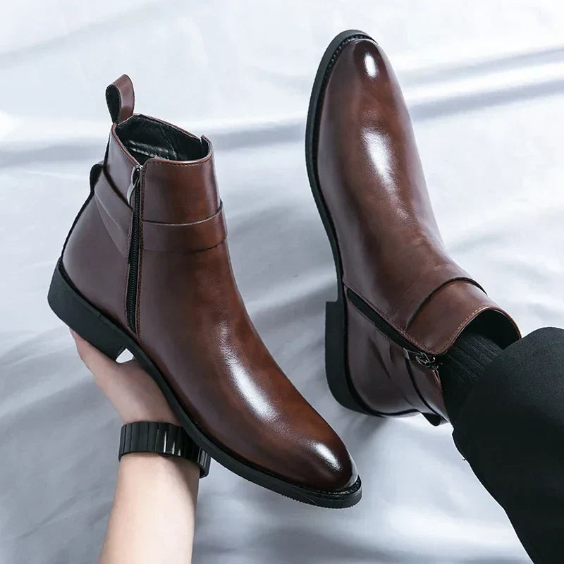 Men's Chelsea Boots Black Leather Side Zipper | Men's Boots 5