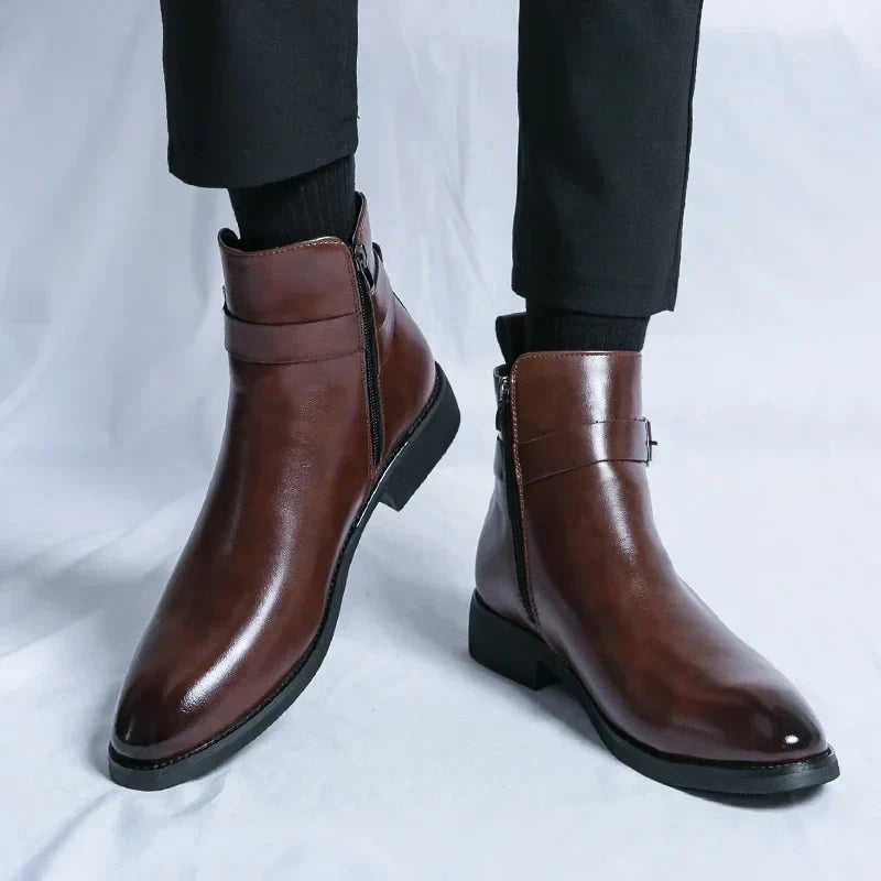 Men's Chelsea Boots Black Leather Side Zipper | Men's Boots 6