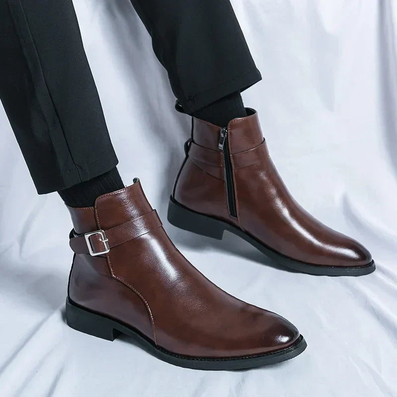 Men's Chelsea Boots Black Leather Side Zipper | Men's Boots 7