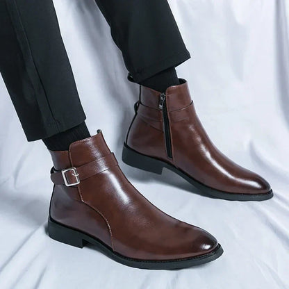 Men's Chelsea Boots Black Leather Side Zipper | Men's Boots 7