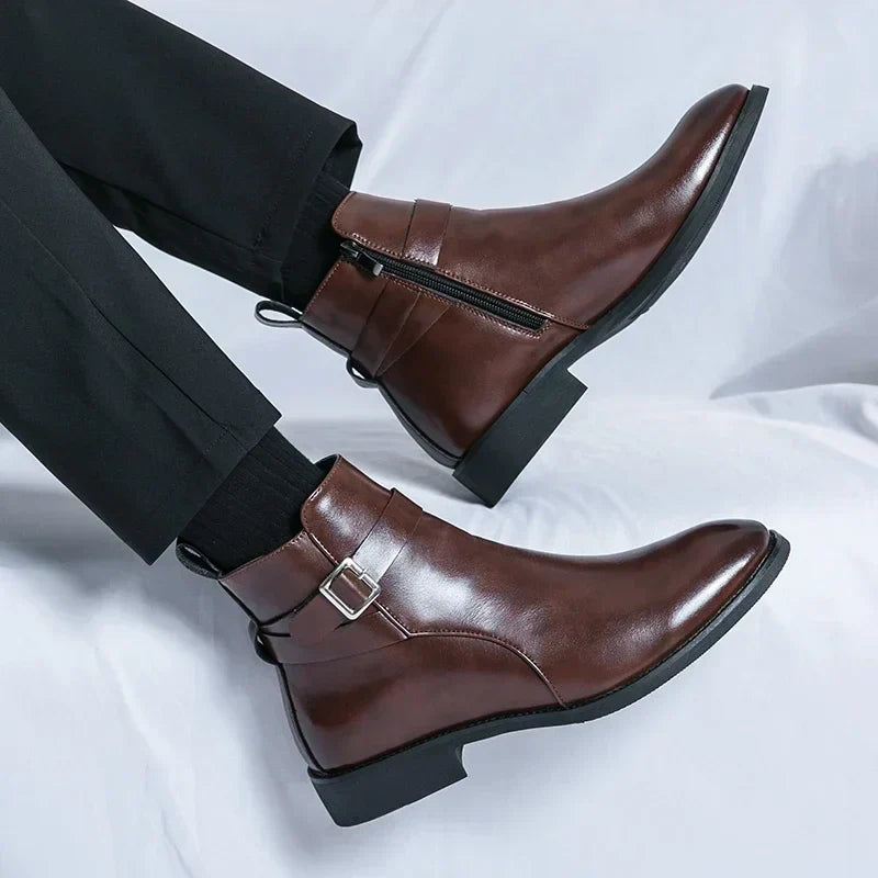 Men's Chelsea Boots Black Leather Side Zipper | Men's Boots 8