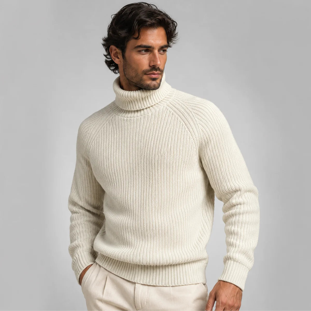 Men's Chunky Wool Turtleneck Sweater Warm Knit 0