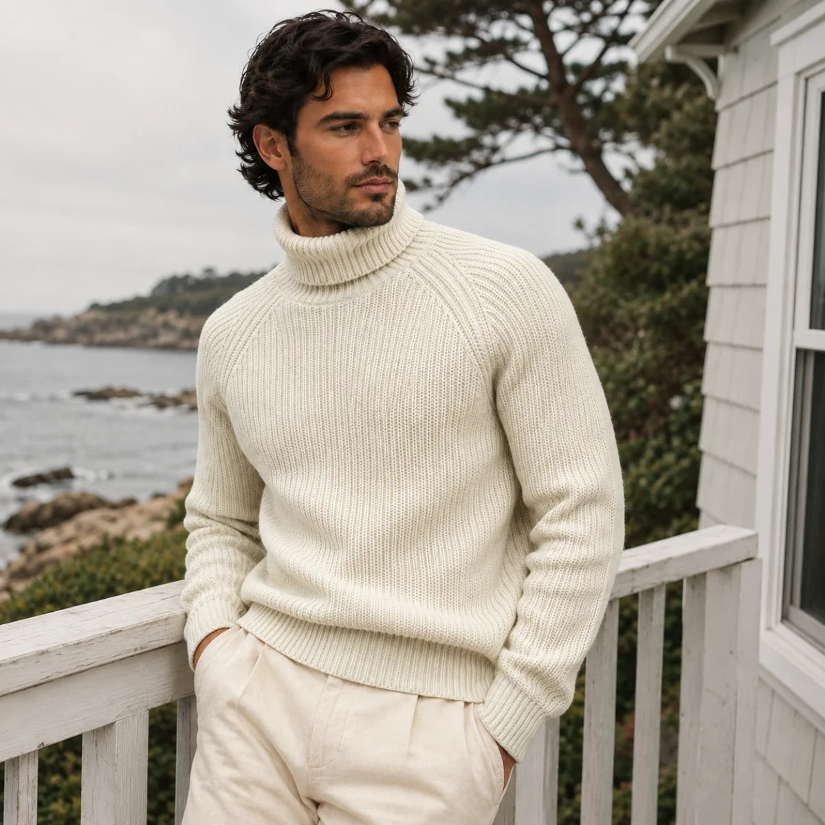 Men's Chunky Wool Turtleneck Sweater Warm Knit 2